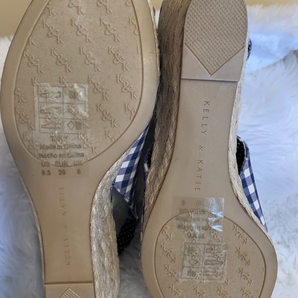 KELLY & KATIE Tamy Gingham Peep Tie espadrille wedge sandal Size 8.5 VVG… - Picture 2 of 10
